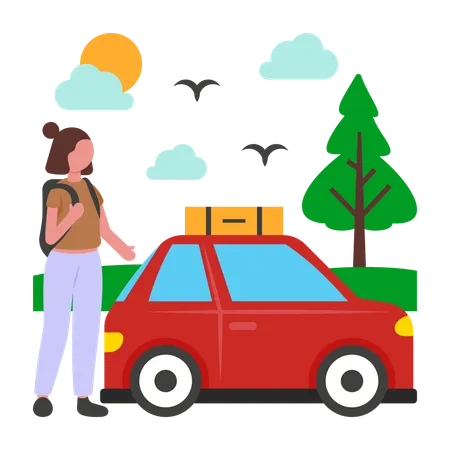 Girl going on Road Trip  Illustration