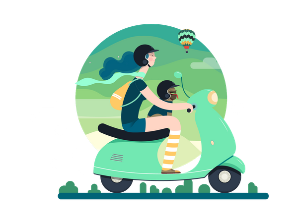 Girl going on scooter  Illustration