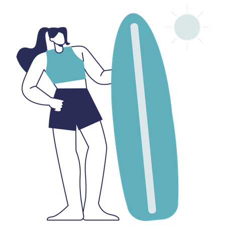 Girl going on surfing  Illustration