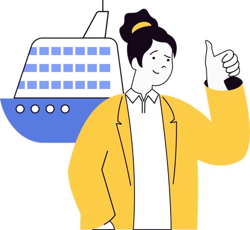 Girl going on trip by ship  Illustration