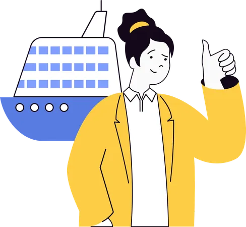 Girl going on trip by ship  Illustration