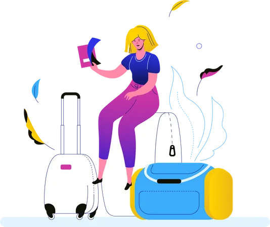 Going On Vacation Colorful Flat Design Style Illustration On White Background A Bright Composition With A Female Character Cute Girl With Baggage Holding Tickets And Passport Traveling Concept Illustration