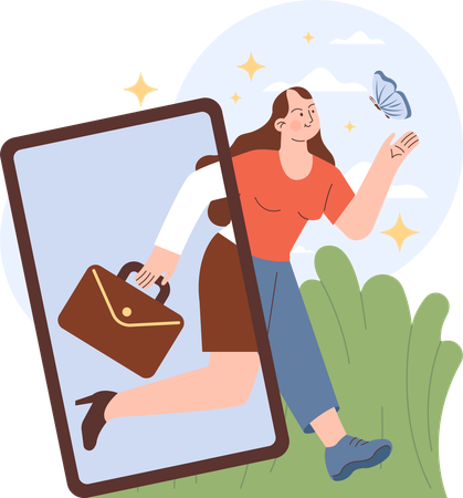 Girl going Outdoor recreation and work-life balance  Illustration