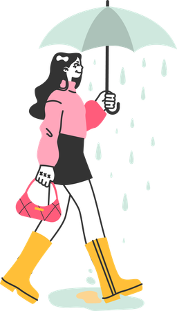 Girl going outside in rain  Illustration