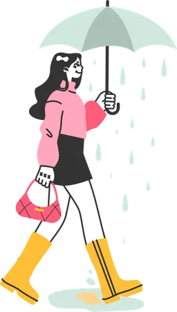 Girl going outside in rain  Illustration