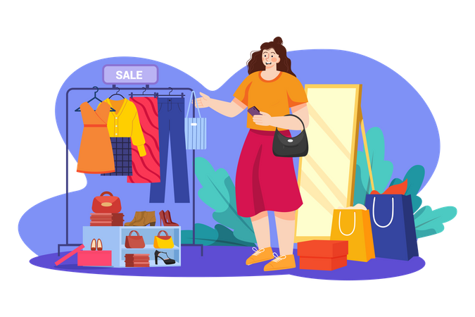 Girl going shopping Illustration