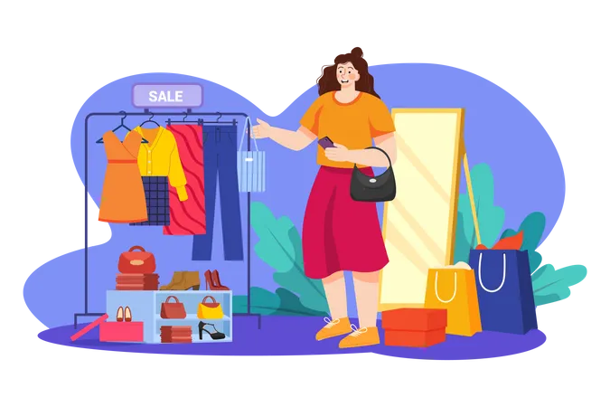 Girl going shopping Illustration