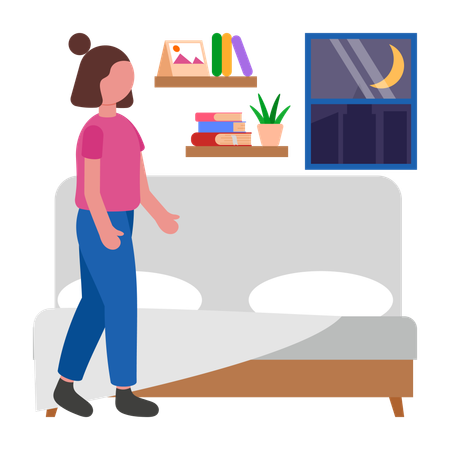 Girl Going to Bed  Illustration