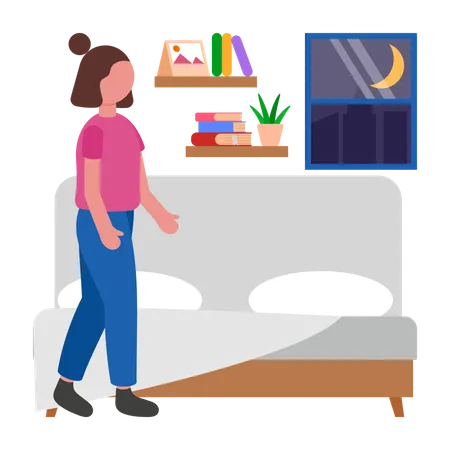 Girl Going to Bed  Illustration
