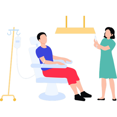 Girl going to put medicine in patient's drip  Illustration