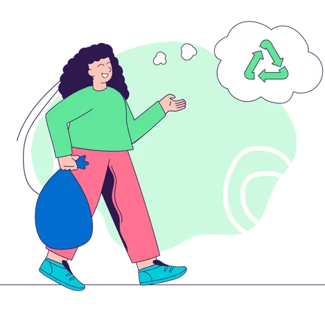 Girl going to recycle waste Illustration