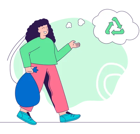 Girl going to recycle waste  Illustration