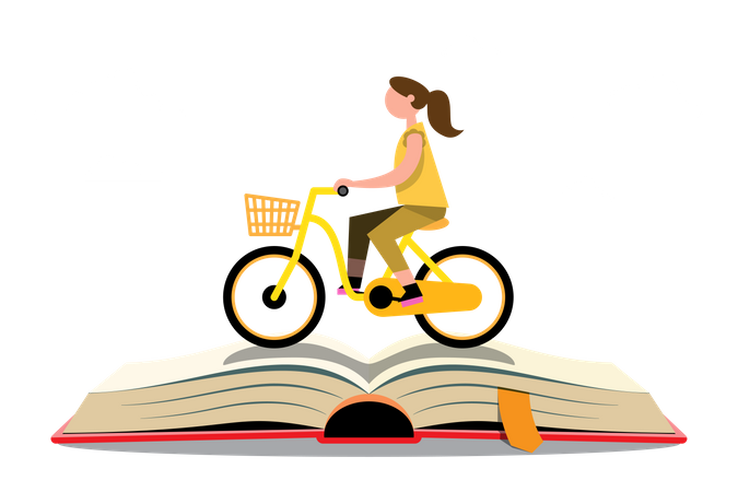 Girl going to school by riding bicycle  Illustration