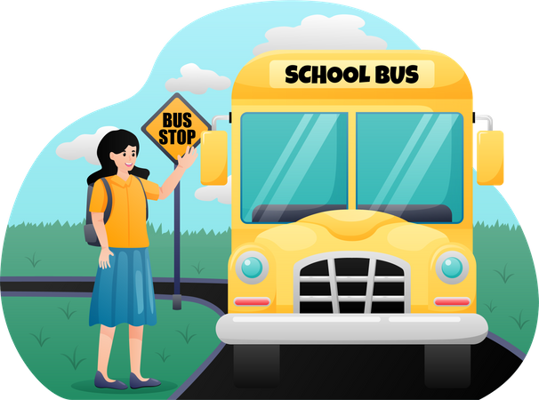 Girl going to school  Illustration