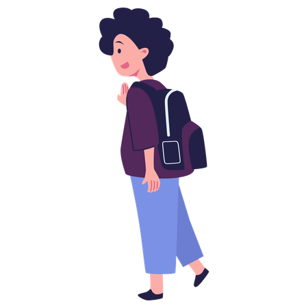 Girl Going To School With School Bag  Illustration