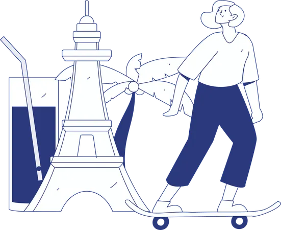 Girl going to tourist place  Illustration