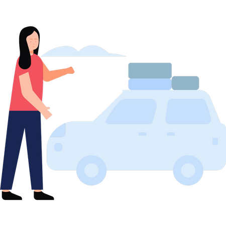 Girl going to travel by car  イラスト