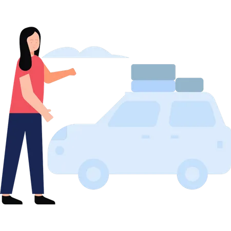 Girl going to travel by car  イラスト