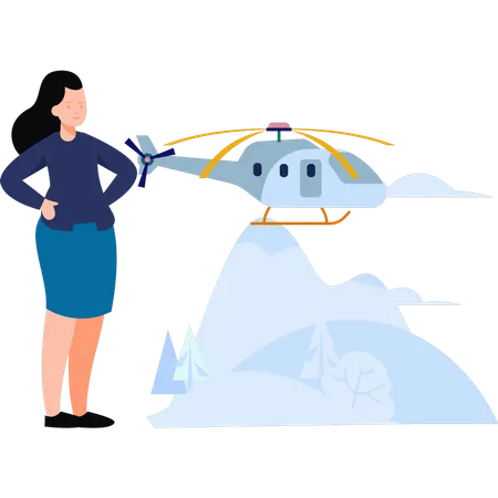 Girl going to travel by helicopter  Illustration