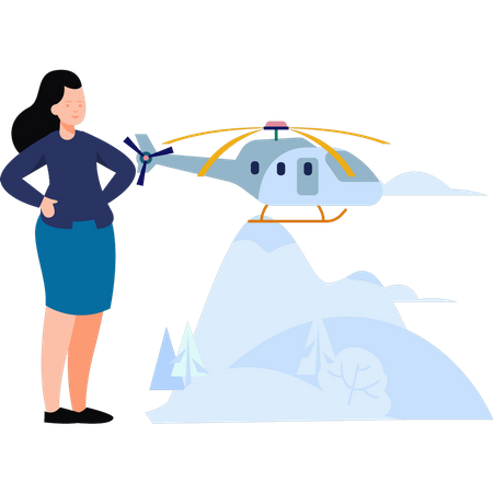 Girl going to travel by helicopter  Illustration