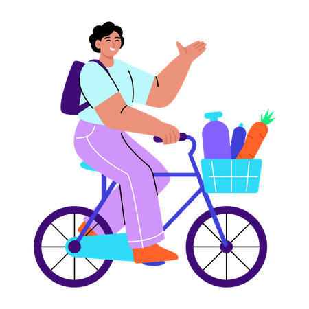 Girl going to university on cycle  Illustration
