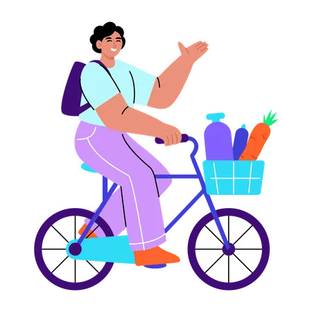 Girl going to university on cycle  Illustration