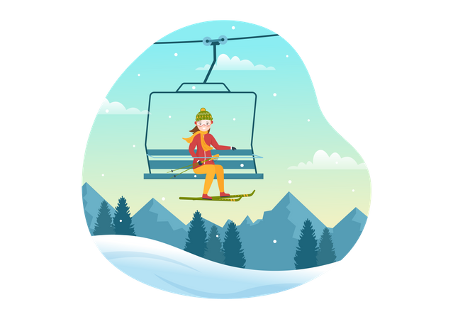 Girl going uphill on tram  Illustration