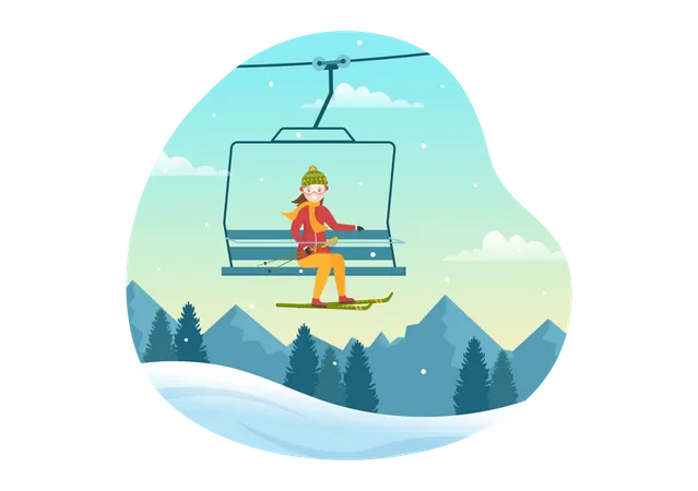 Girl going uphill on tram  Illustration