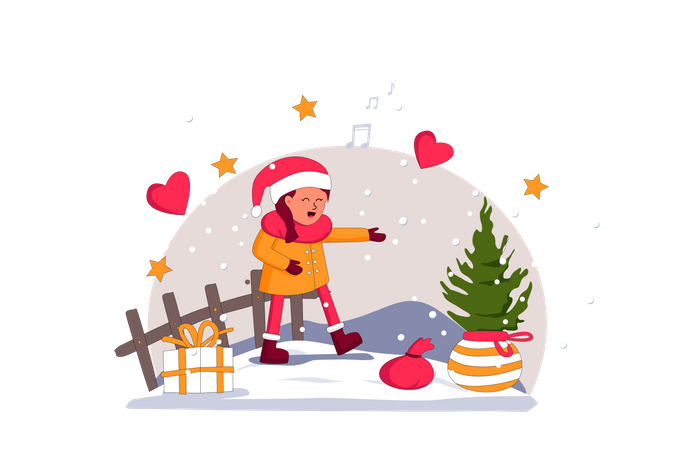 Girl got Christmas gift  Illustration