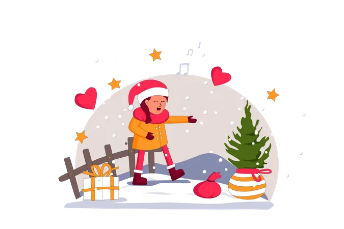 Girl got Christmas gift  Illustration