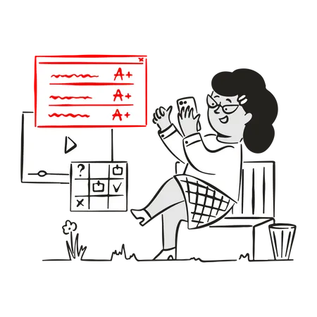 Girl got good grades in examination  Illustration