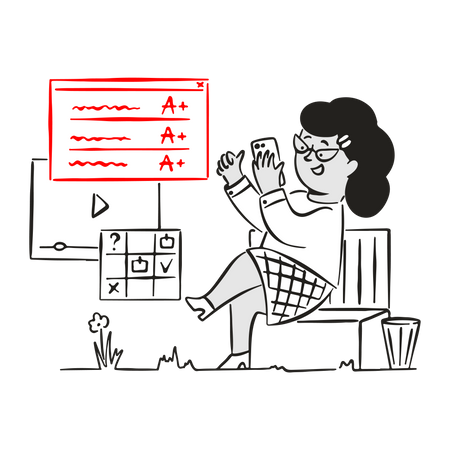 Girl got good grades in examination  Illustration