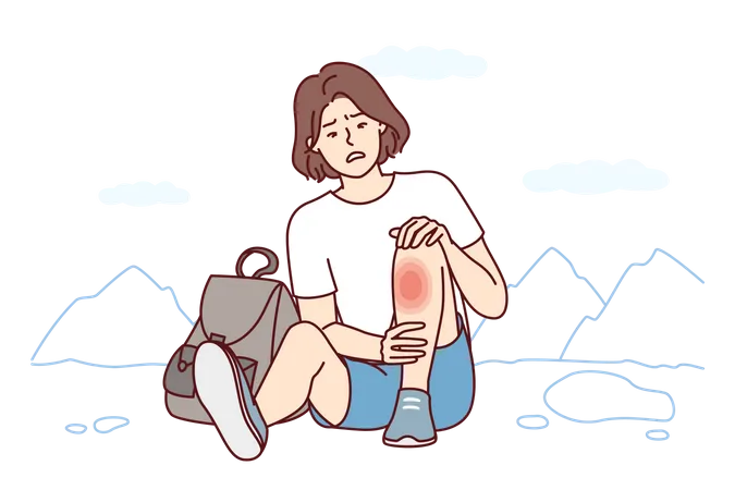 Girl got hurt while hiking  Illustration