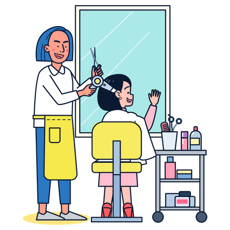 Girl hairdresser getting hair cut Illustration