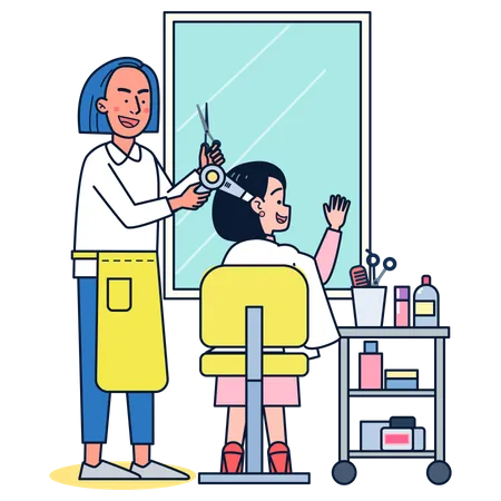 Girl hairdresser getting hair cut  Illustration