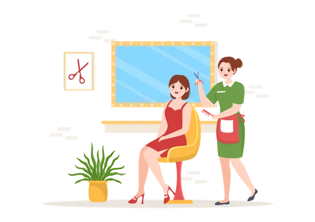 Girl hairdresser getting hair cut  Illustration