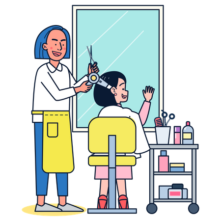 Girl hairdresser getting hair cut  Illustration