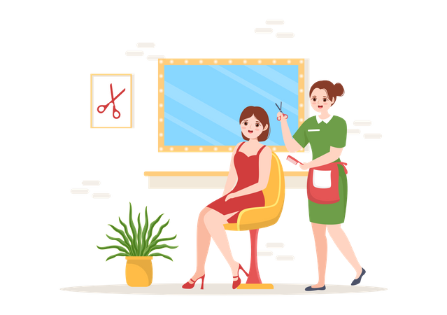 Girl hairdresser getting hair cut  イラスト