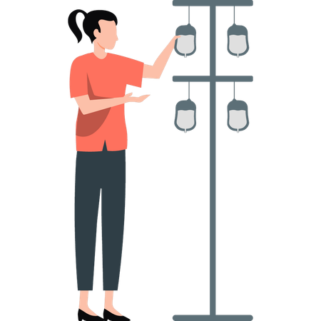 Girl hanged drips in stand  Illustration