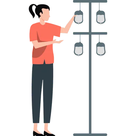 Girl hanged drips in stand  Illustration