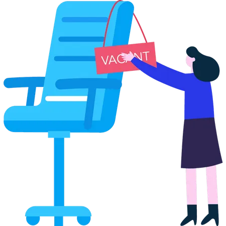 A Girl Is Hanging A Job Vacancy Board Illustration