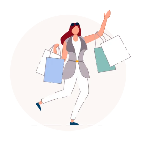 Girl With Shopping Bags Illustration
