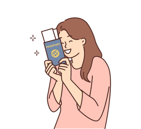 Girl happy after receiving passport  Illustration