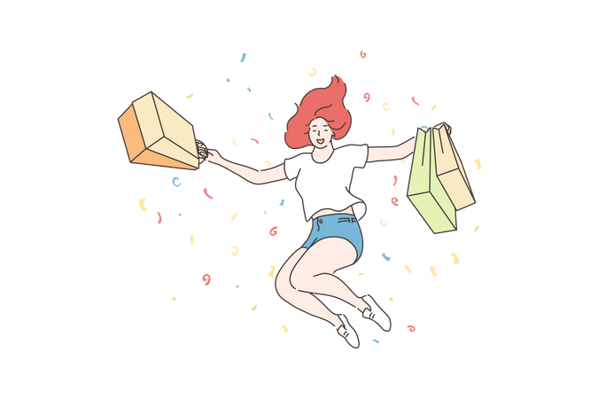 Girl happy after shopping  Illustration