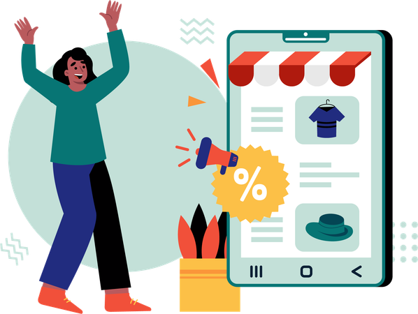 Girl happy for black friday shopping sale  Illustration