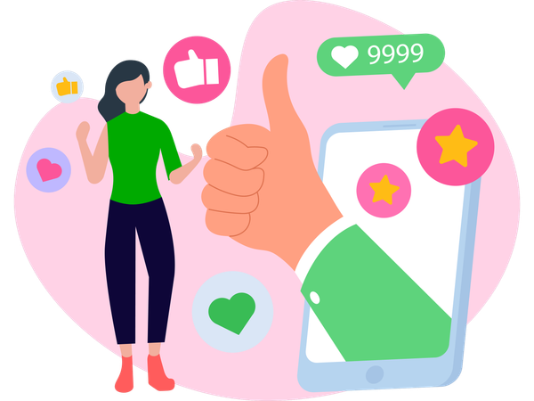 Girl happy for customer reviews  Illustration