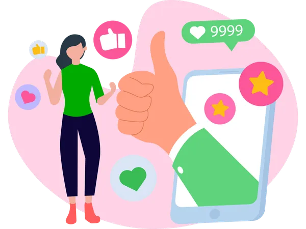 Girl happy for customer reviews  Illustration