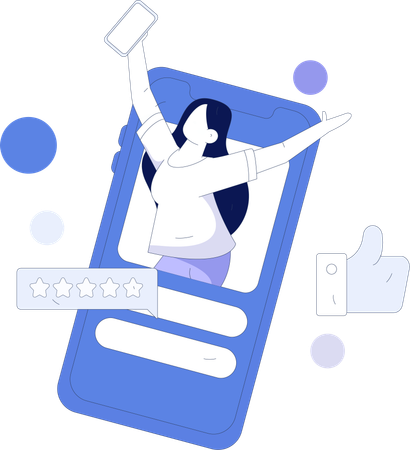 Girl happy for five stars rating on social media  Illustration