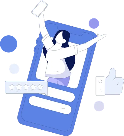 Girl happy for five stars rating on social media  Illustration