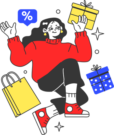 Girl happy for shopping sale  Illustration